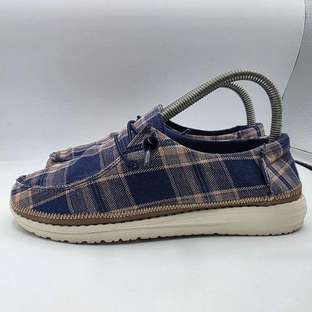 Hey Dude Wendy Tartan Blue Beige Womens Size 7 Shoes Casual Walking Comfort - Picture 13 of 13